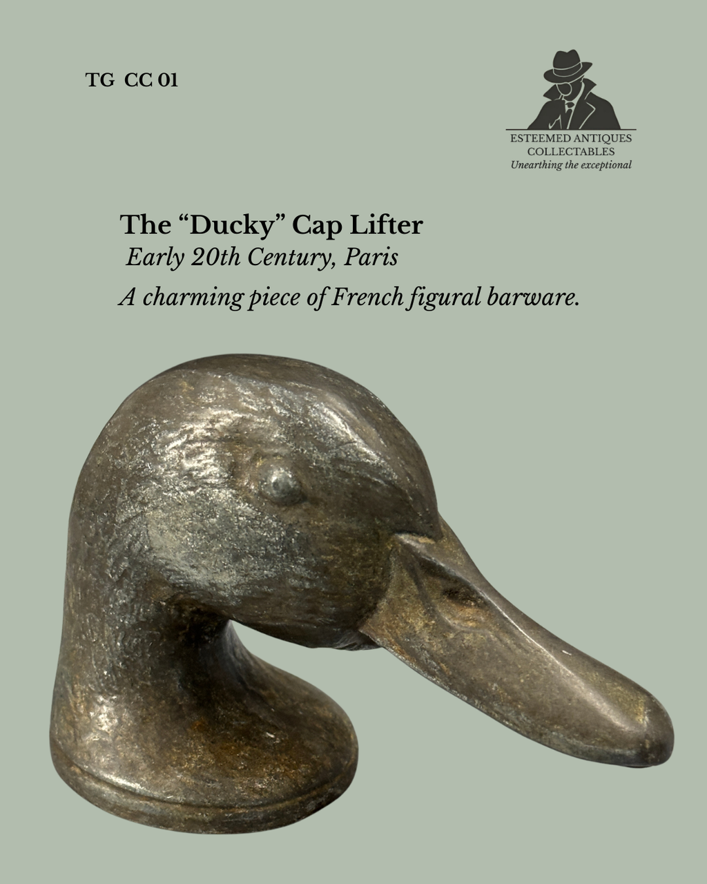 Early French “Ducky” cap lifter by Kirkby Beard & Co, Paris, documented in the 2002 Christie’s corkscrew sale.
