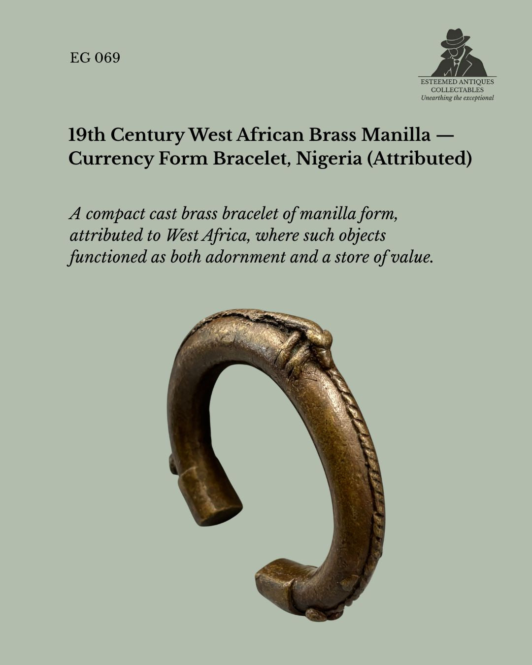 West African Cast Brass Bracelet (Manilla Form), Nigeria, 19th Century