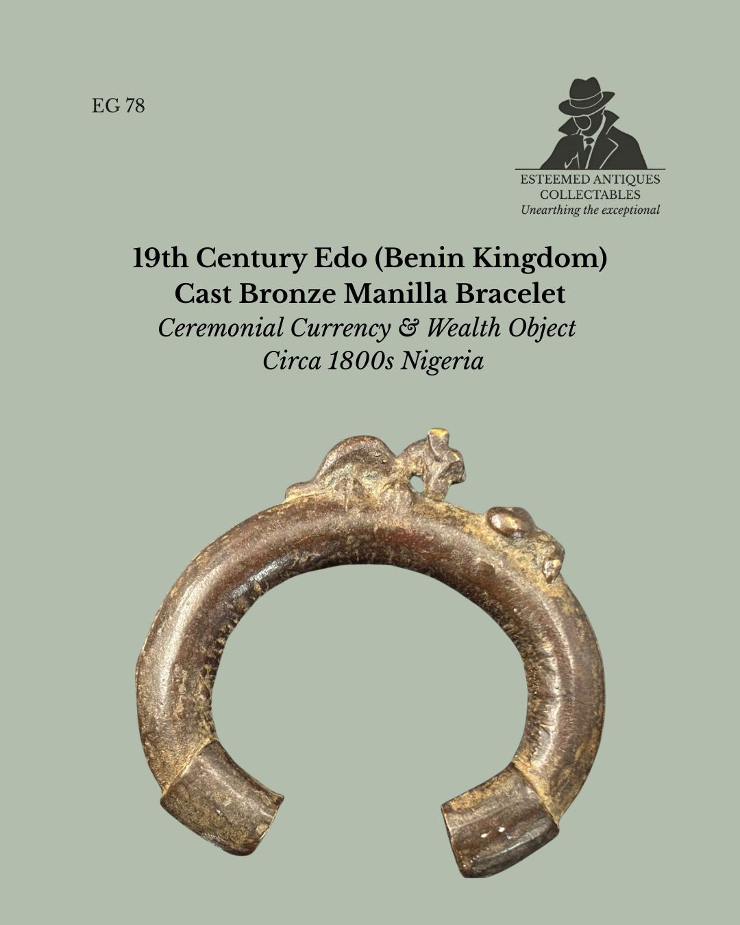 EG 78 19th Century Edo (Benin Kingdom) Cast Bronze Manilla Bracelet – Nigeria