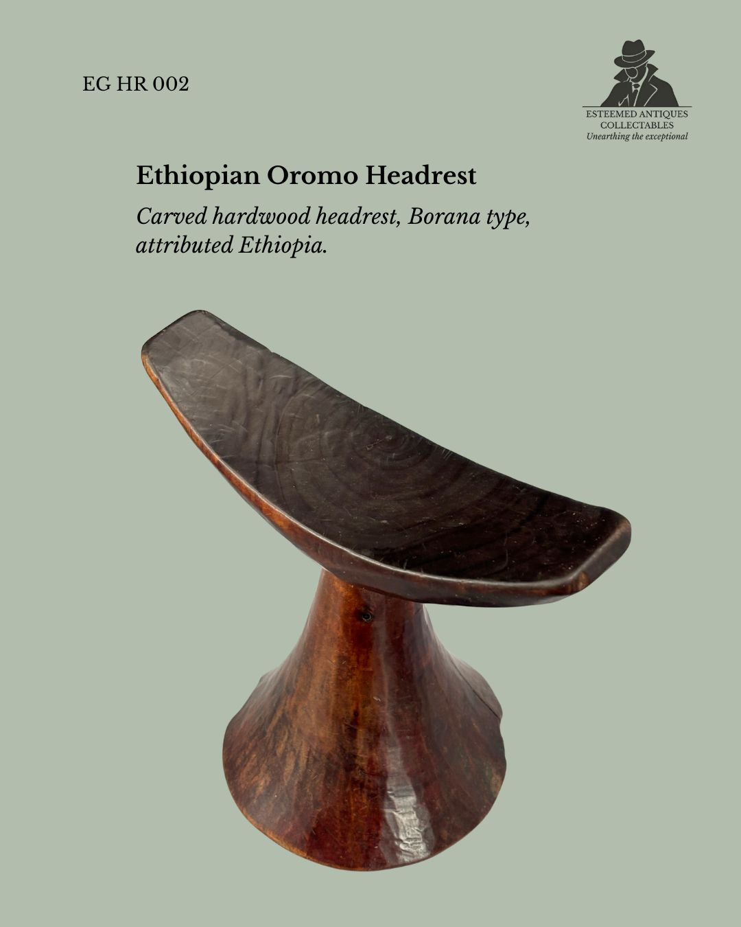 Ethiopian Oromo Headrest (Borana Type), Carved Hardwood, Single Block