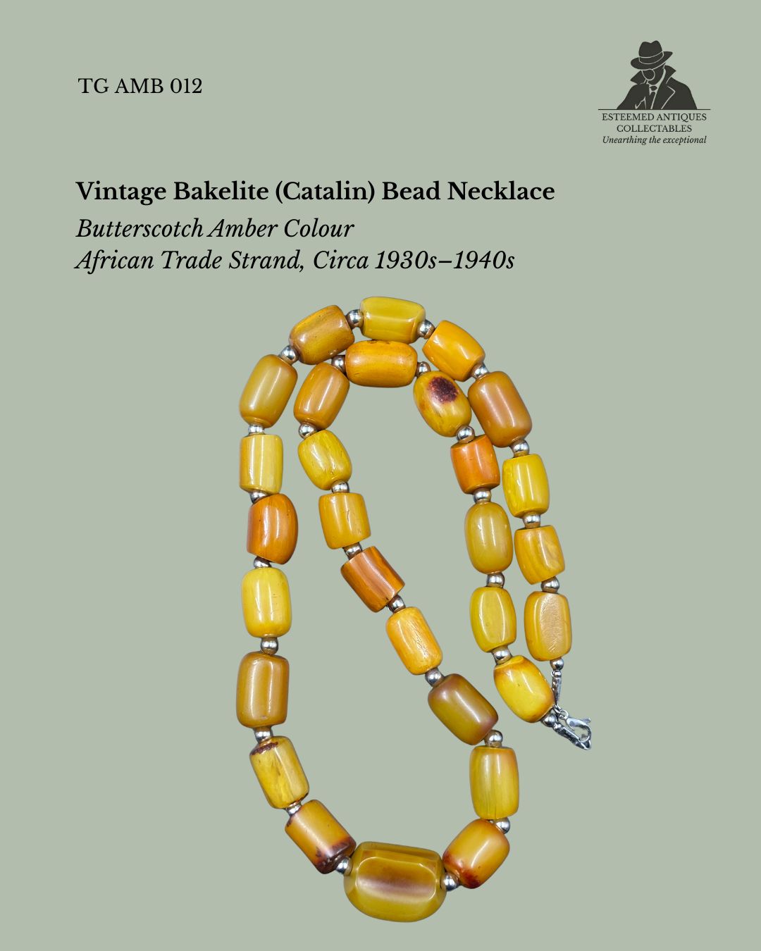 Vintage Phenolic Resin Bead Necklace, Attributed African Trade Use, Butterscotch Catalin Type, Circa 1920s–1940s