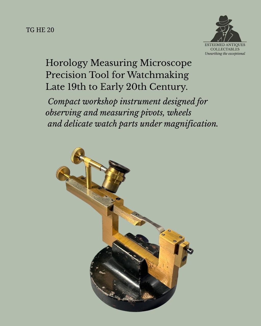 Watchmaker’s Measuring Microscope with Sliding Stage – Brass Scientific Instrument – Europe – Early 20th Century