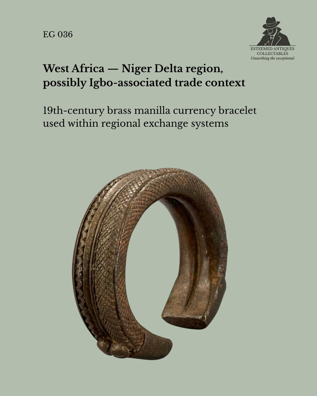 19th-century West African brass manilla bracelet used as currency within Niger Delta trade networks.