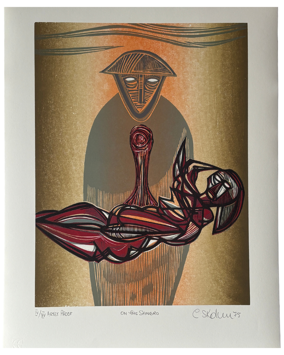 Cecil Skotnes Woodcut Artist’s Proof “On the Sangro” (1975) – South African Print on Zerkall Bütten Paper