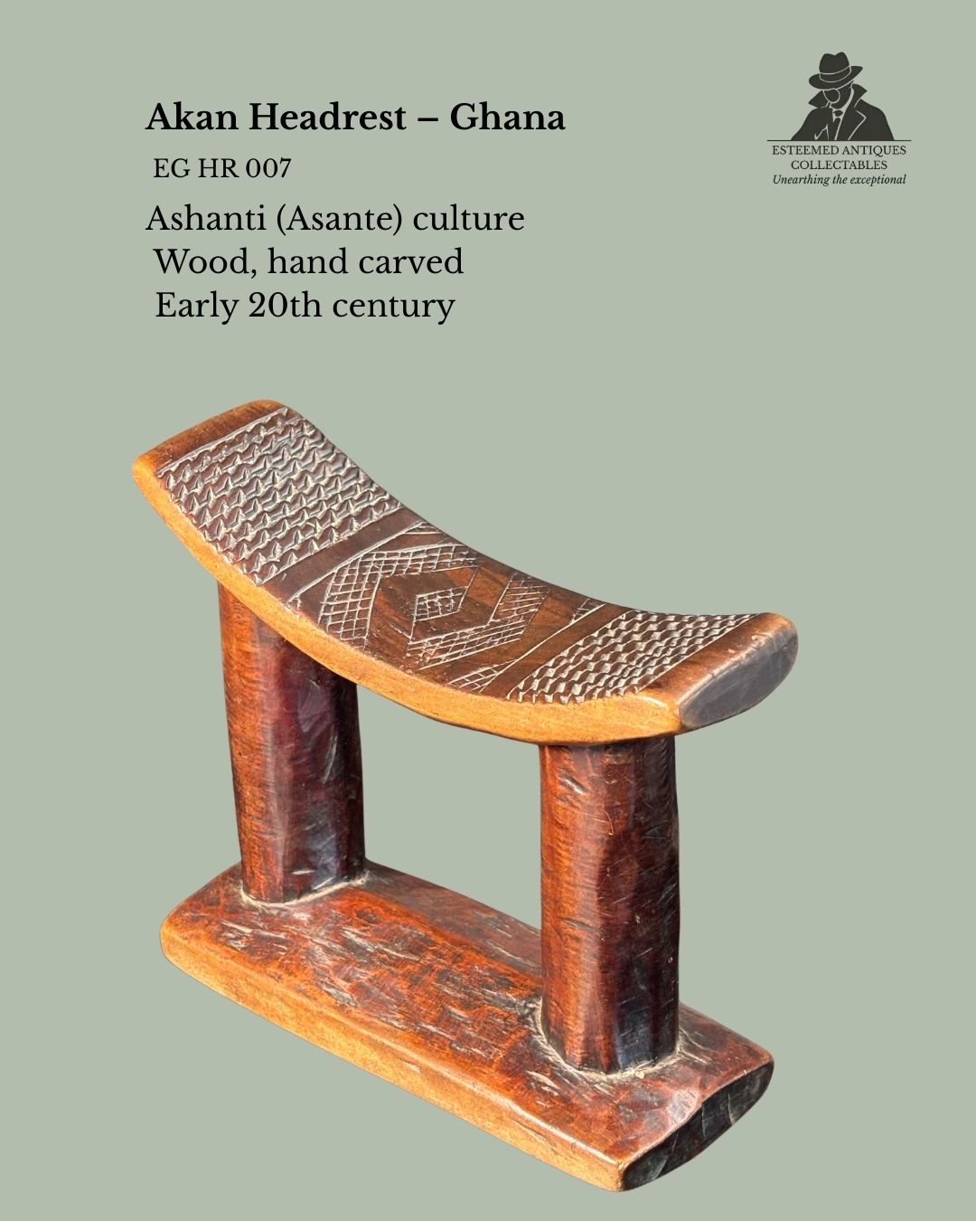 Ashanti (Asante) Headrest – Carved Wooden Headrest, Akan Culture, Ghana, 19th–20th Century