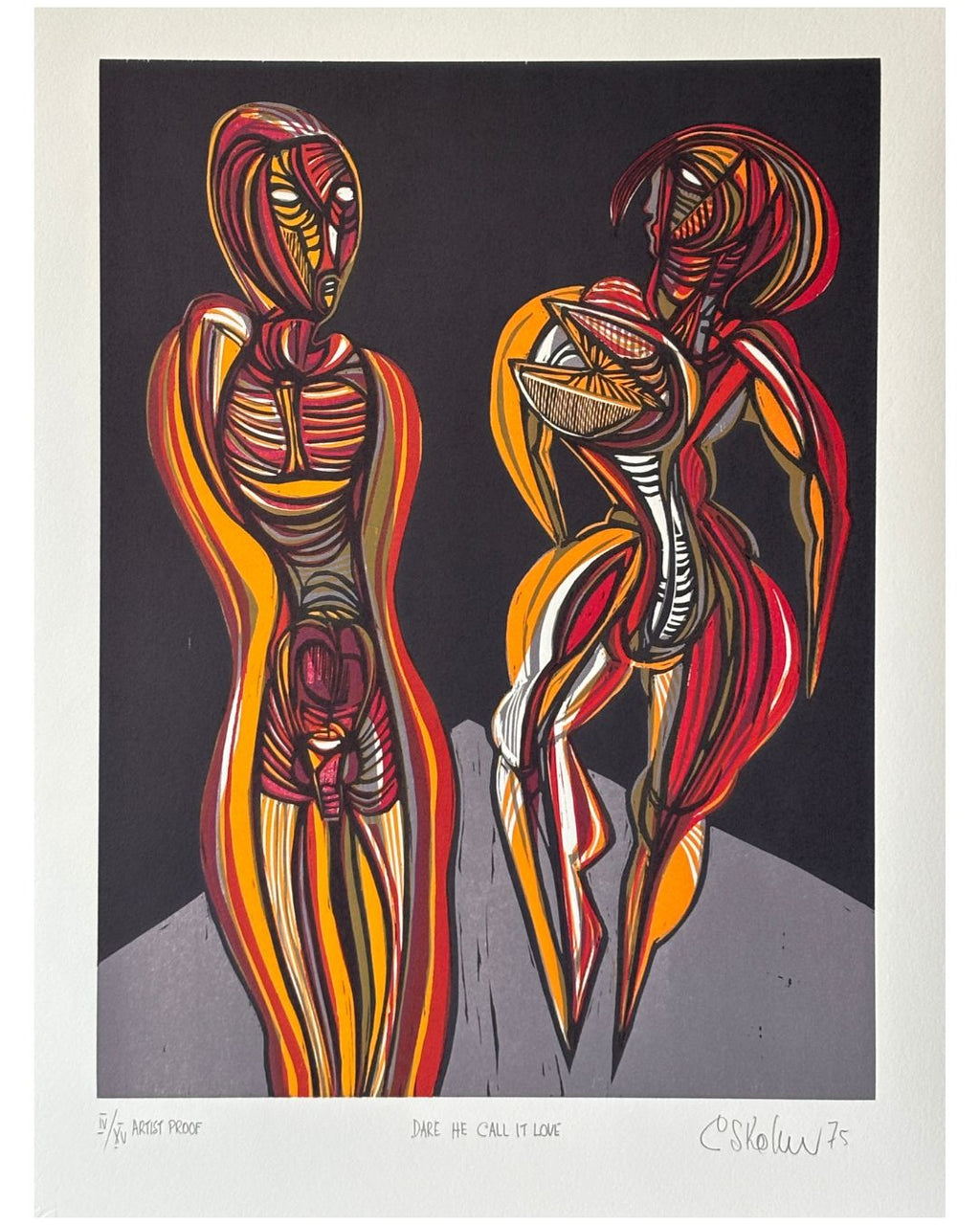 Cecil Skotnes (1926–2009) - “Dare He Call It Love”, Artist’s Proof Woodcut Print, South Africa, 1975, Zerkall Bütten Paper