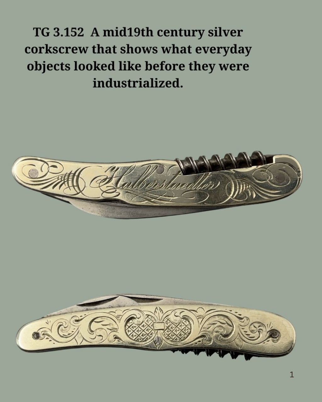 Mid-19th Century Folding Knife Corkscrew, Forged Archimedean Worm, Silver Handles, c.1840–1875