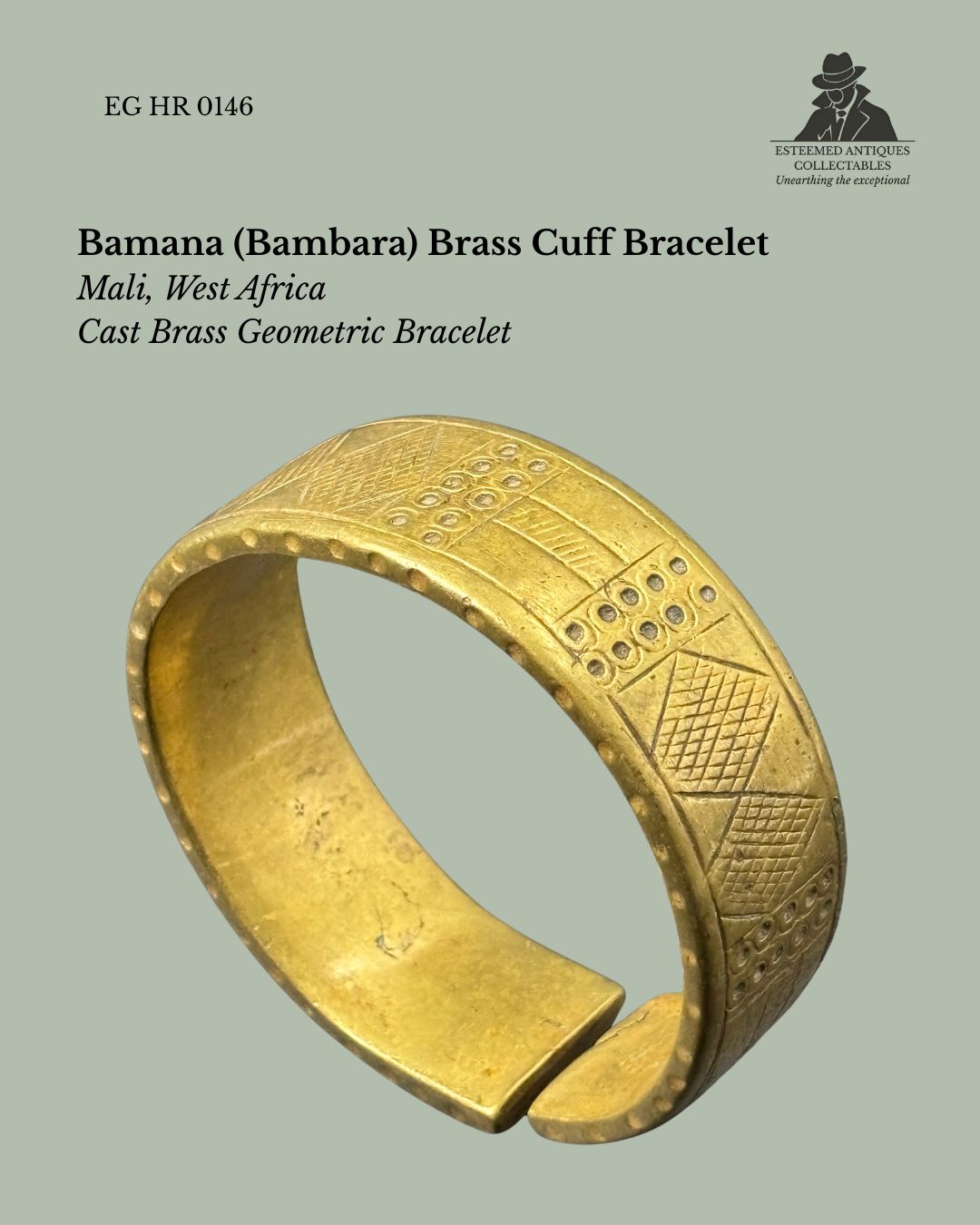 Bamana (Bambara) Brass Cuff Bracelet – Mali, West Africa – Cast Brass Geometric Bracelet