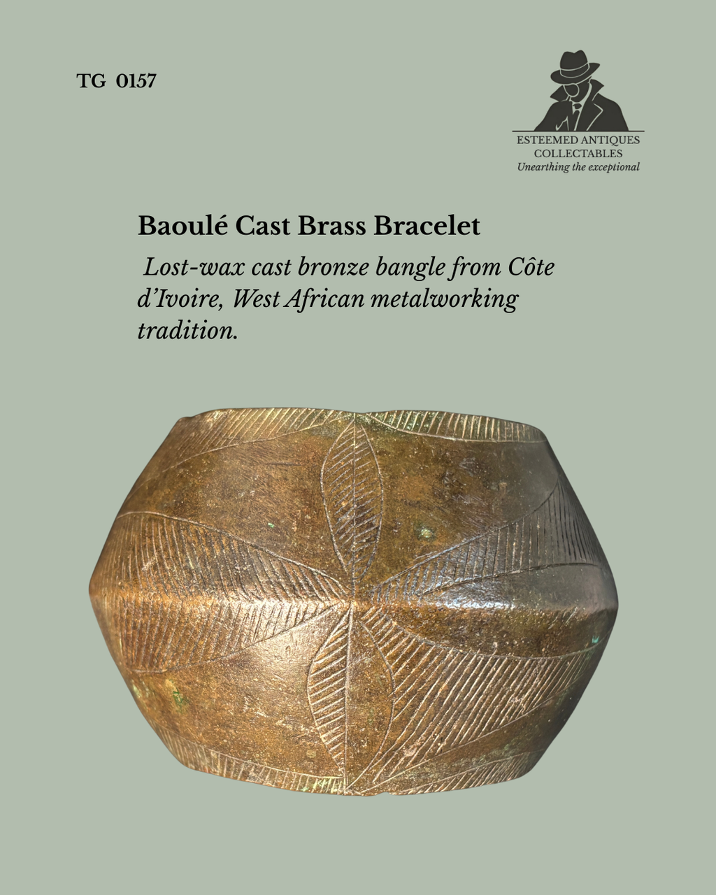 Baoulé Cast Brass Bracelet, Côte d’Ivoire – West African Lost Wax Bronze Bangle