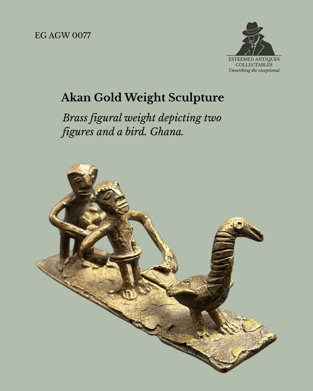 Akan Figural Gold Weight with Bird and Figures – Brass – Ghana
