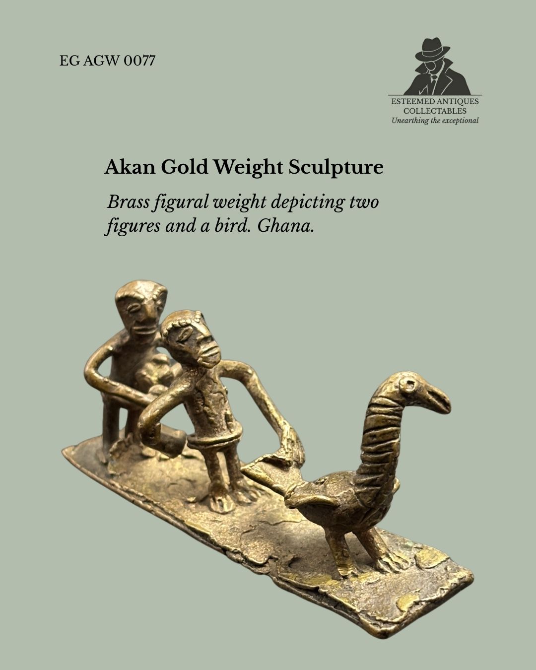 Akan Figural Gold Weight with Bird and Figures – Brass – Ghana