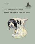 English Setter Figural Crown Cork Bottle Opener, Cast White Metal, Rubal New York, USA, c.1950–1970
