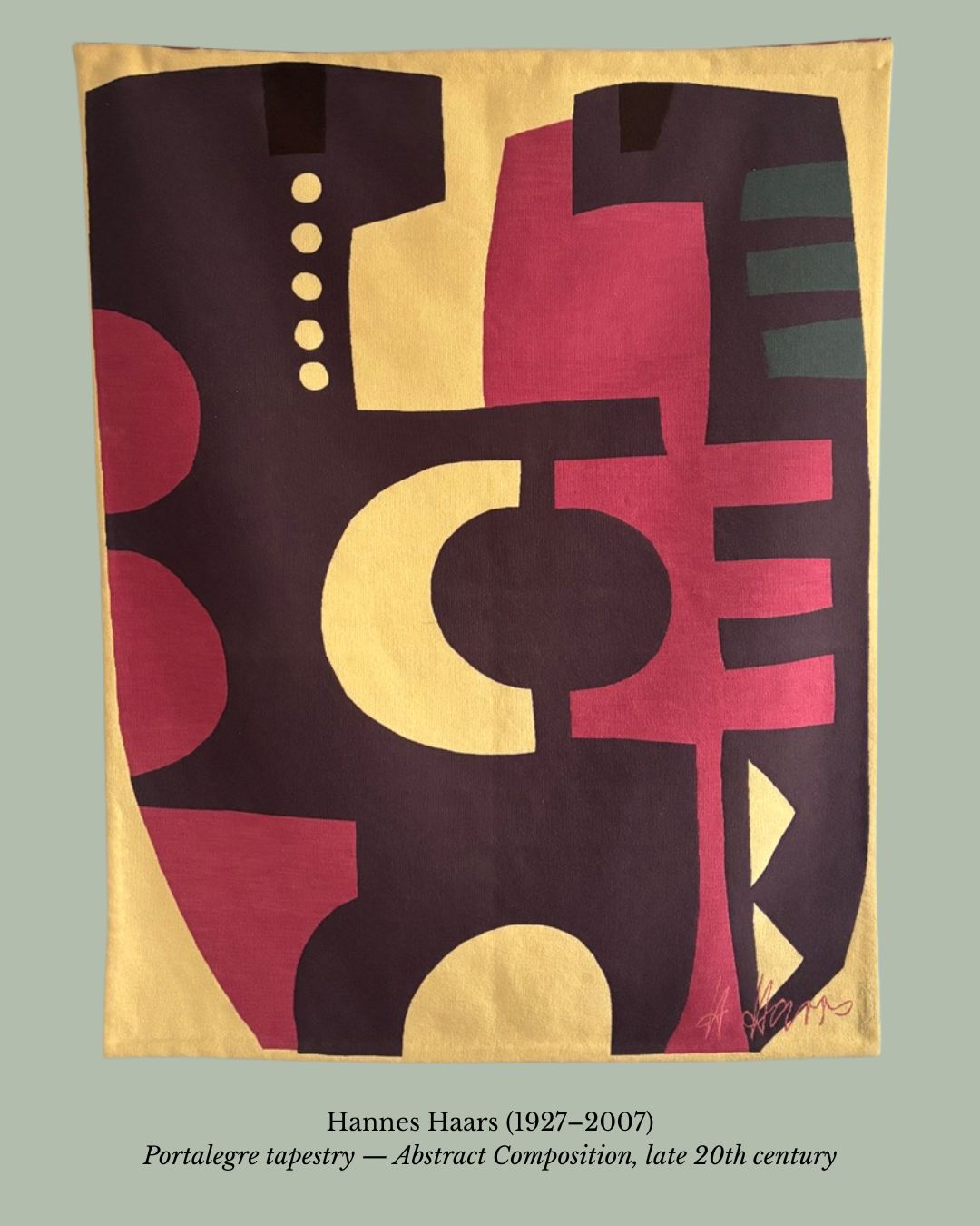 Hannes Harrs Portalegre Tapestry, South African Artist Design Woven in Portugal, Hand-Woven Wool Abstract Wall Hanging