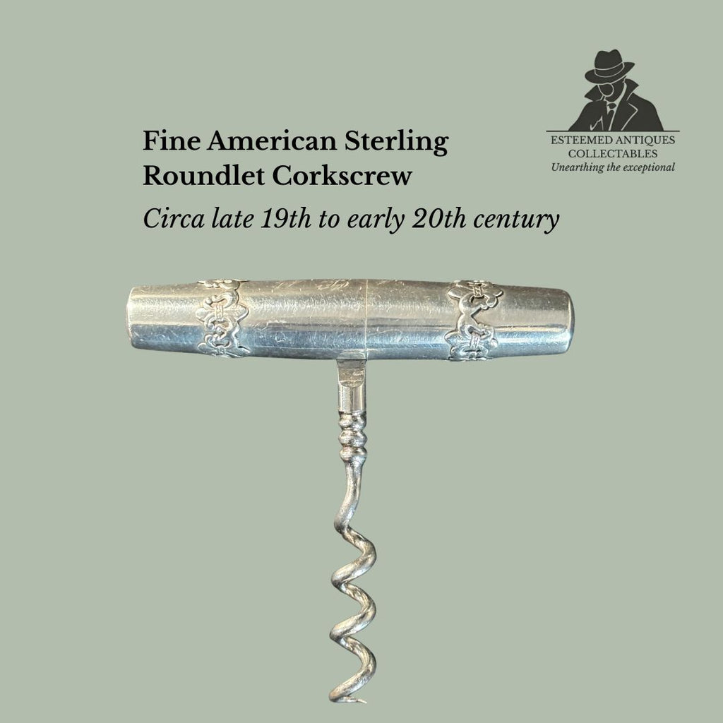 Sterling Silver Roundlet Pocket Corkscrew, Art Nouveau Applied Decoration, United States, c.1890–1910