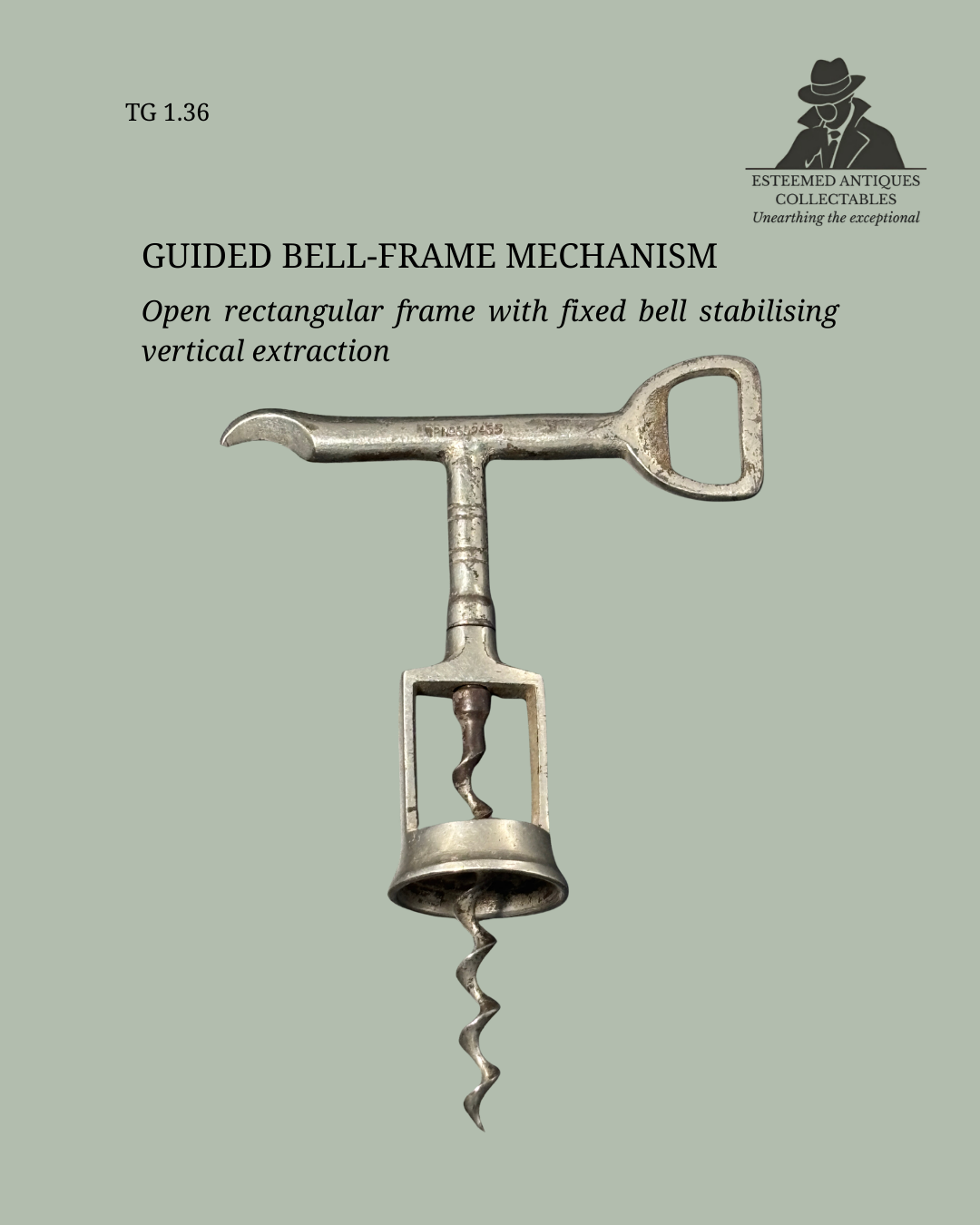 William Arthur Willetts Registered Bell-Frame Corkscrew, Nickel Plated Steel, England, 1922 (Rd No 692453)
