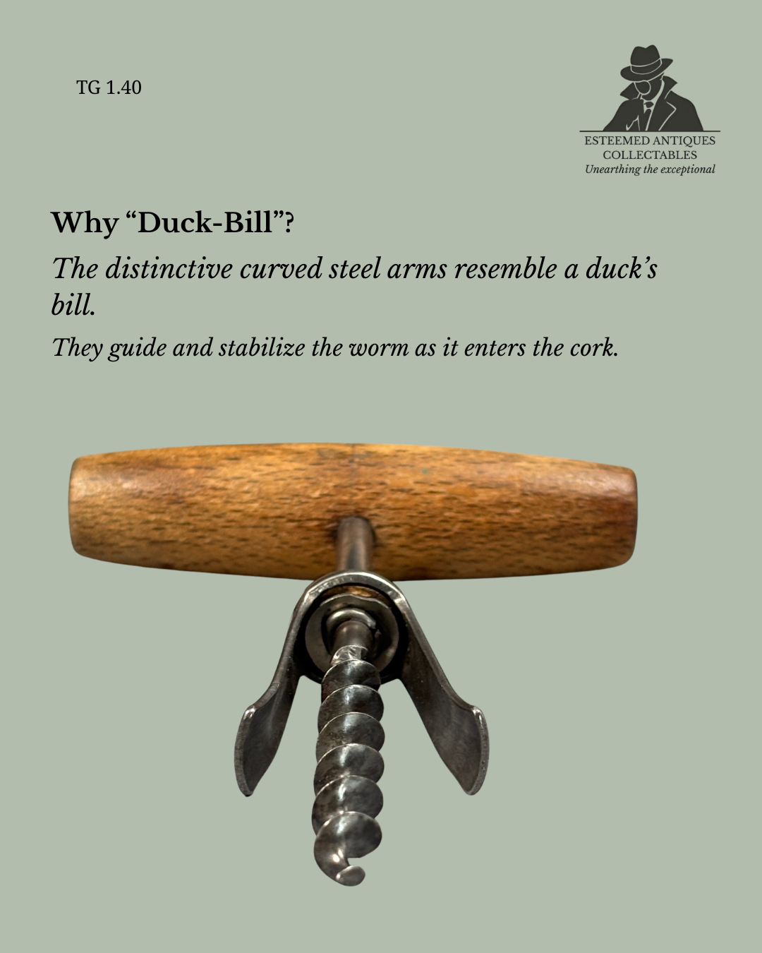 “Duck-Bill Corkscrew, W. Sommers Patent Type, Steel with Wooden T-Handle, Germany, c.1897–1905”