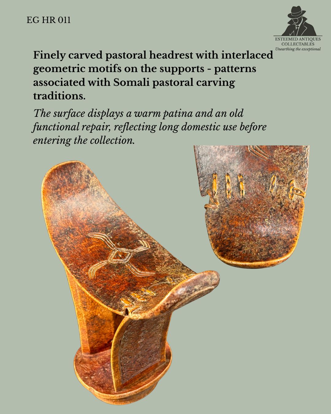 Somali Wooden Headrest (Barkin), Horn of Africa, Hand-Carved Wood, Early 20th Century