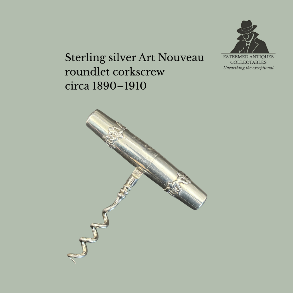 Sterling Silver Roundlet Pocket Corkscrew, Art Nouveau Applied Decoration, United States, c.1890–1910
