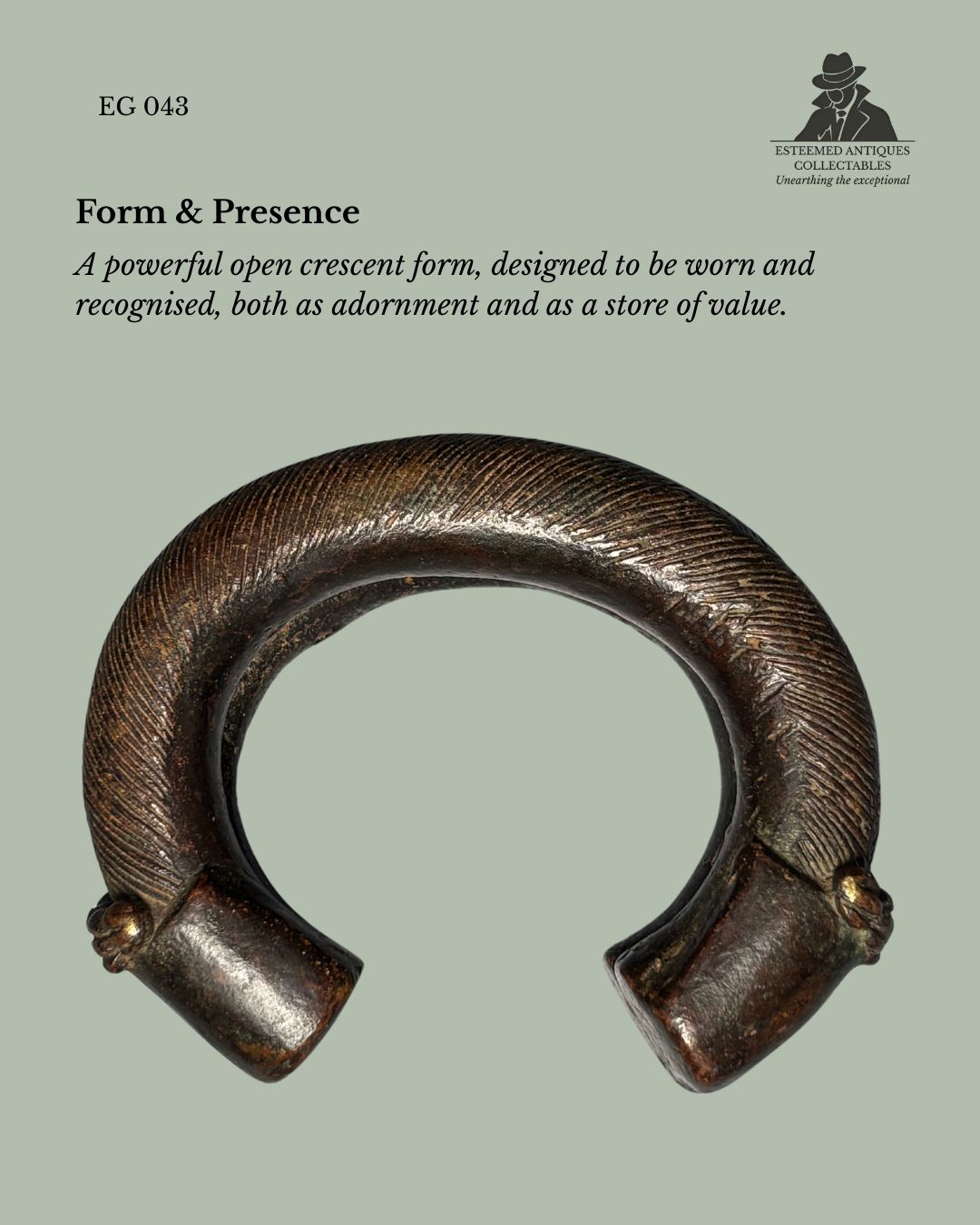 West African Cast Brass Currency Bracelet (Manilla Type), Dan or Baule Attributed, Côte d’Ivoire / Ghana