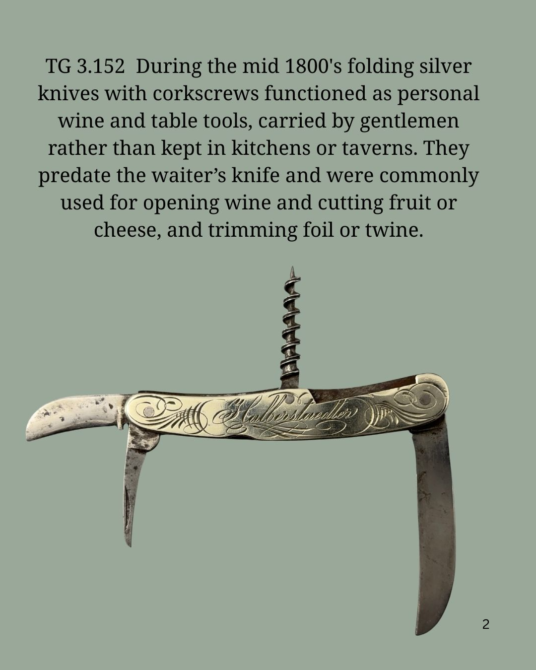 Mid-19th Century Folding Knife Corkscrew, Forged Archimedean Worm, Silver Handles, c.1840–1875