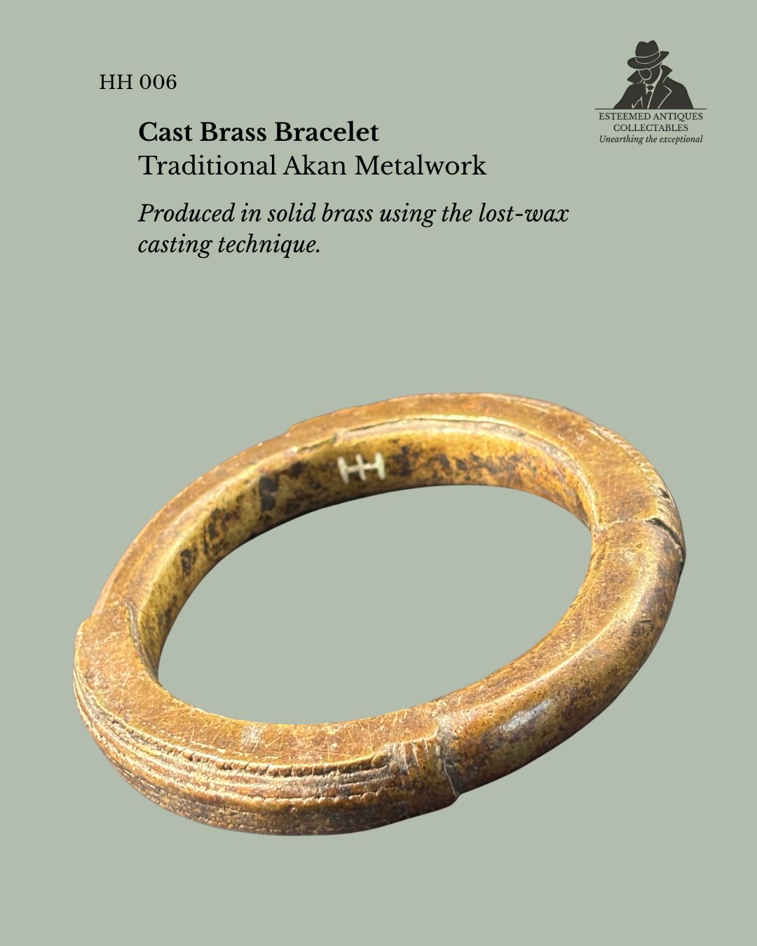 West African Cast Brass Bangle Bracelet, Akan Culture (Attributed), Ghana, Lost-Wax Technique