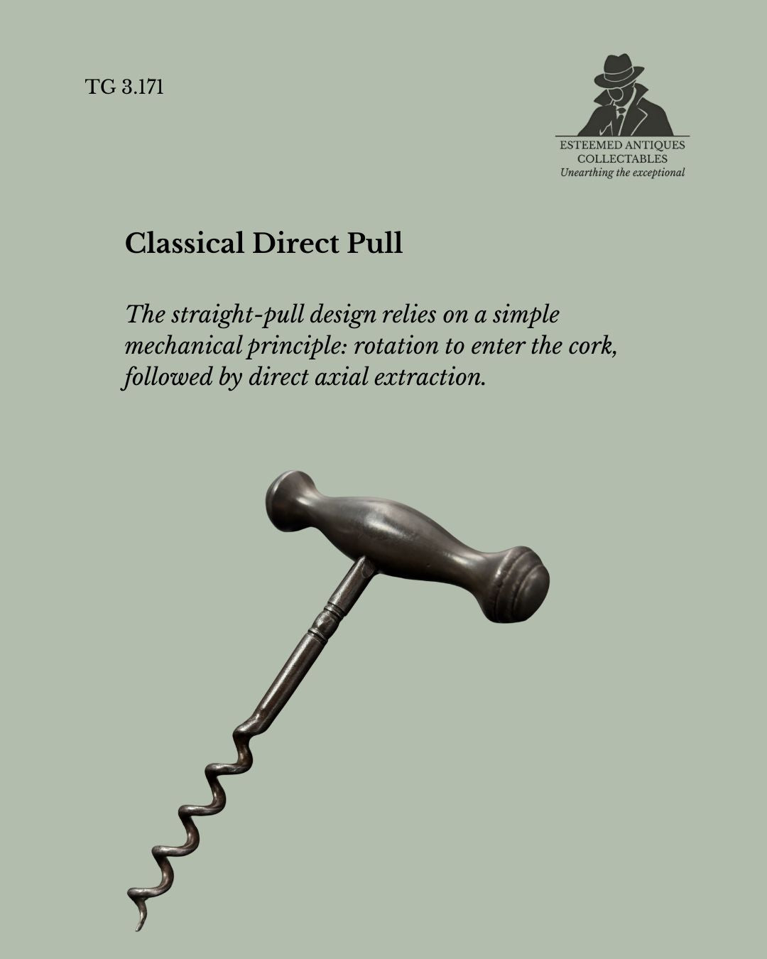 T-Handle Corkscrew, Direct Pull Mechanism, Steel with Turned Metal Handle, Europe, c.1920–1940