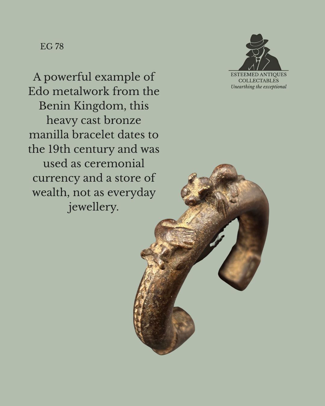EG 78 19th Century Edo (Benin Kingdom) Cast Bronze Manilla Bracelet – Nigeria