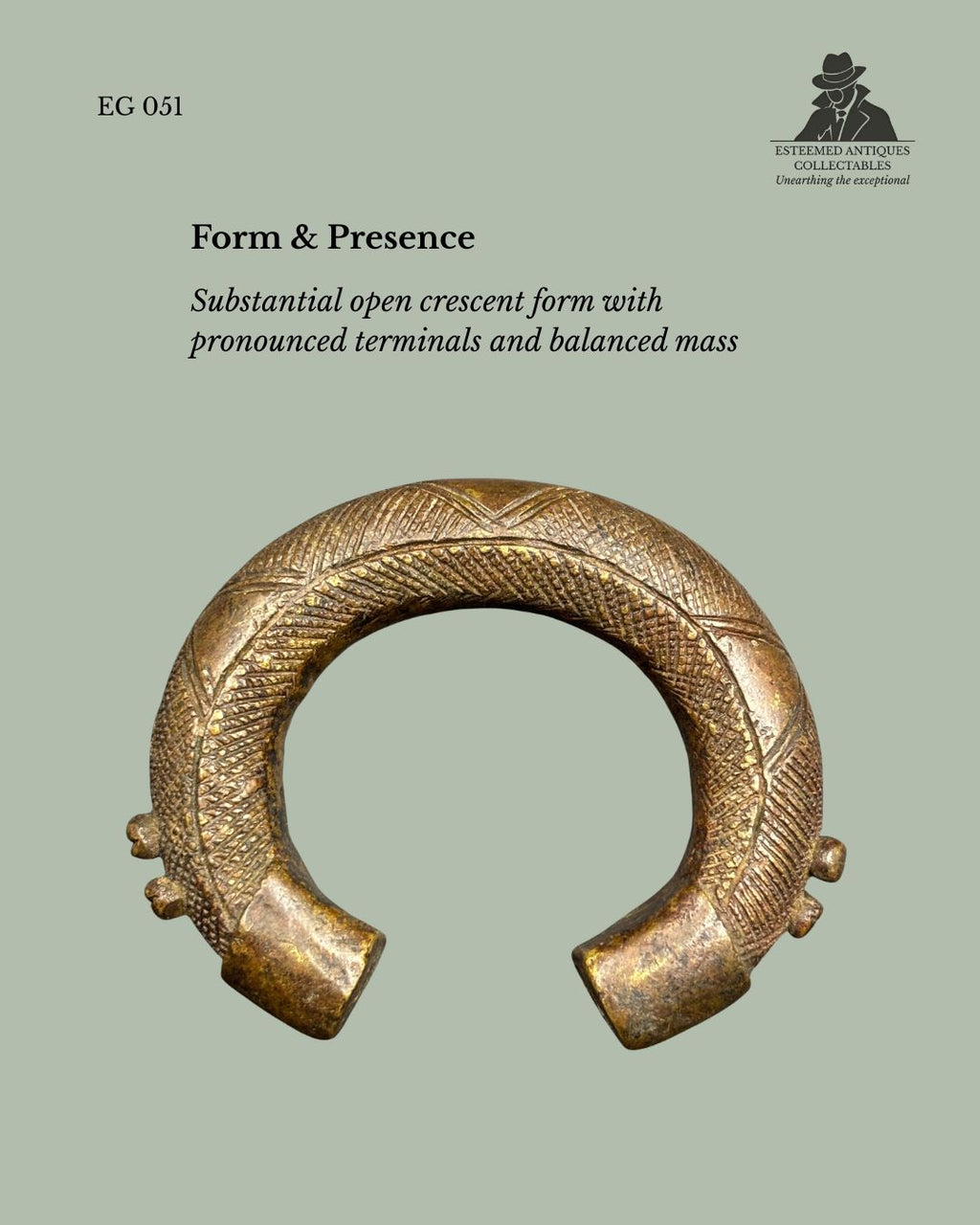 West African Cast Brass Manilla Currency Bracelet, Akan / Baule, Ghana or Ivory Coast