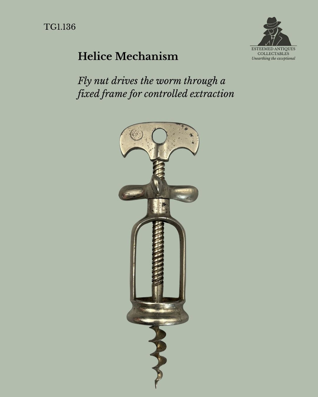 Helice Frame Corkscrew with Fly Nut, Nickel-Plated Steel, J. Pérille, France, c.1900–1920