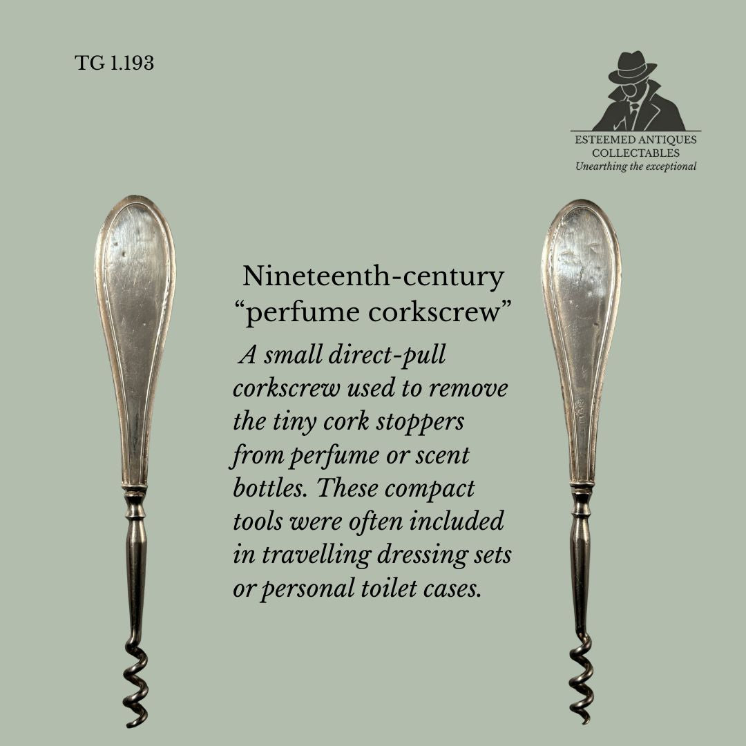 TG 1.1923 Victorian Perfume Corkscrew, Direct Pull Mechanism, Sterling Silver Handle, Chester, England, Late 19th Century