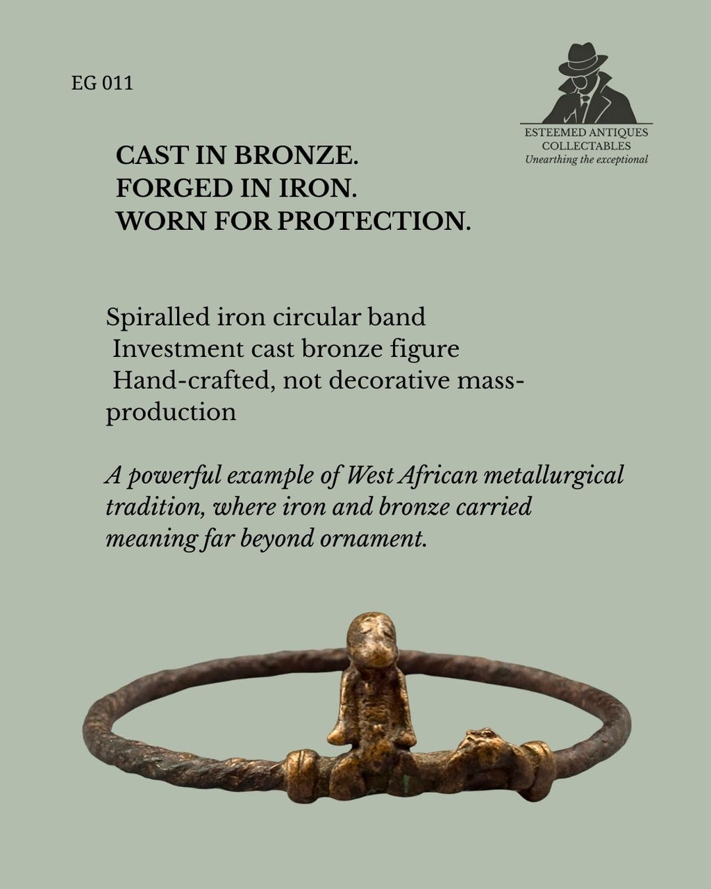 West African Lost Wax Bronze Figural Bracelet  Attributed to Lobi / Senufo / Gan Peoples