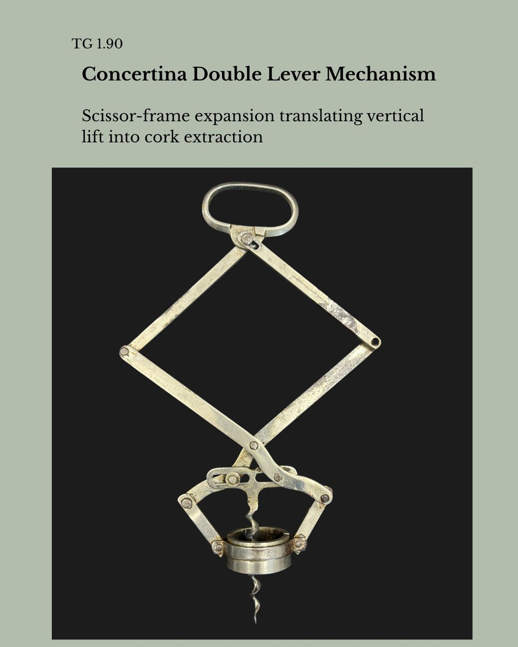 Armstrong Concertina Frame Corkscrew, Double Lever Mechanical, Nickel Plated, England, pre-1902