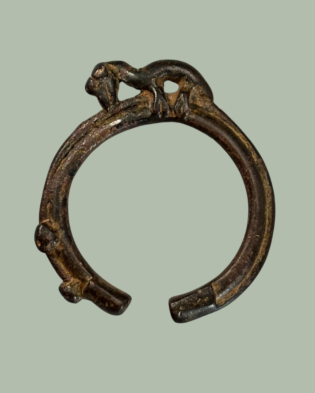 West African Akan-Attributed Bronze Zoomorphic Bracelet, Ghana / Côte d’Ivoire, Lost-Wax Cast