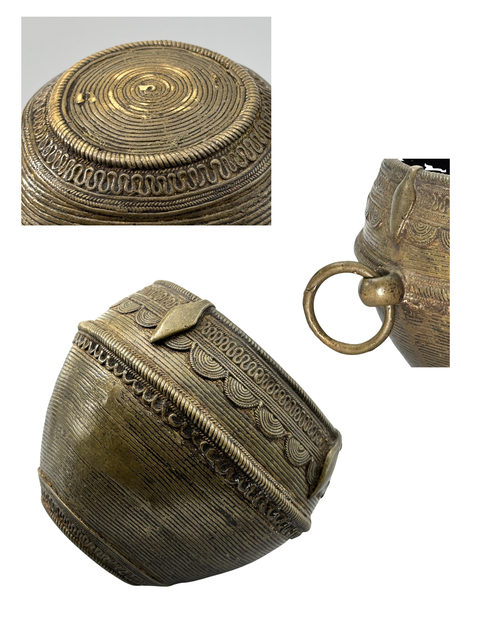 A rare mid-20th-century Dhokra brass measuring bowl, eastern India