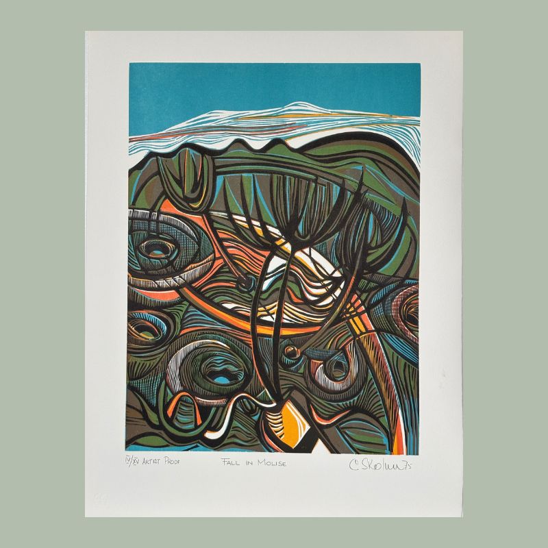 Cecil Skotnes Linocut Print “Fall in Molise” (1975) – South African Modernist Graphic on Zerkall Bütten Paper