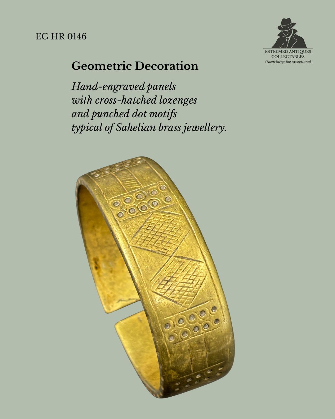 Bamana (Bambara) Brass Cuff Bracelet – Mali, West Africa – Cast Brass Geometric Bracelet