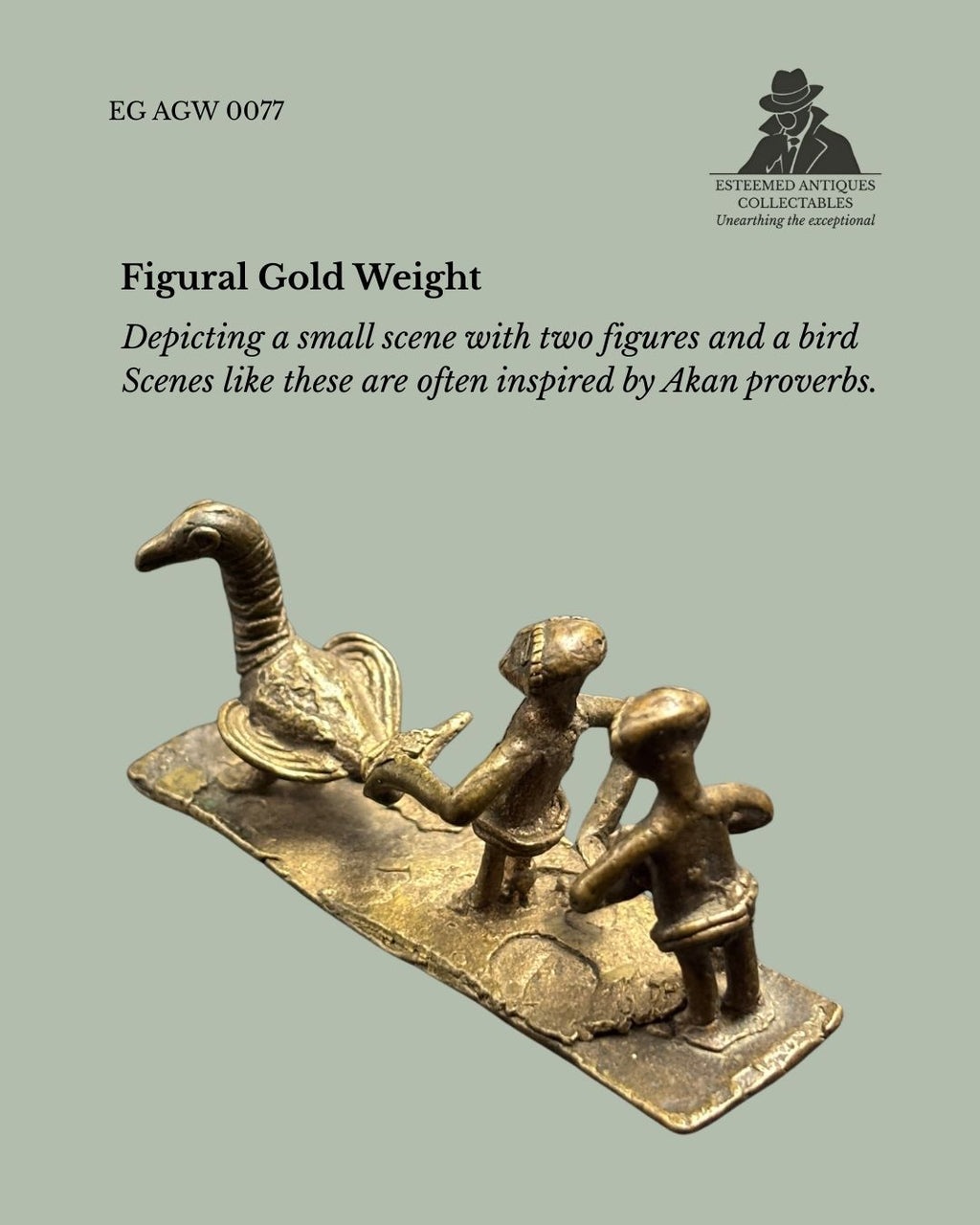 Akan Figural Gold Weight with Bird and Figures – Brass – Ghana