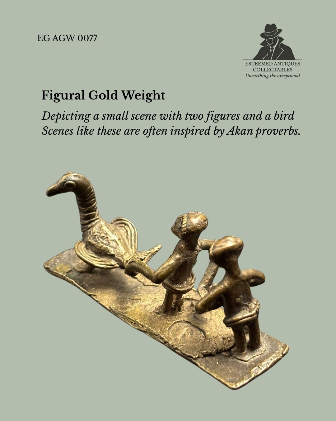 Akan Figural Gold Weight with Bird and Figures – Brass – Ghana