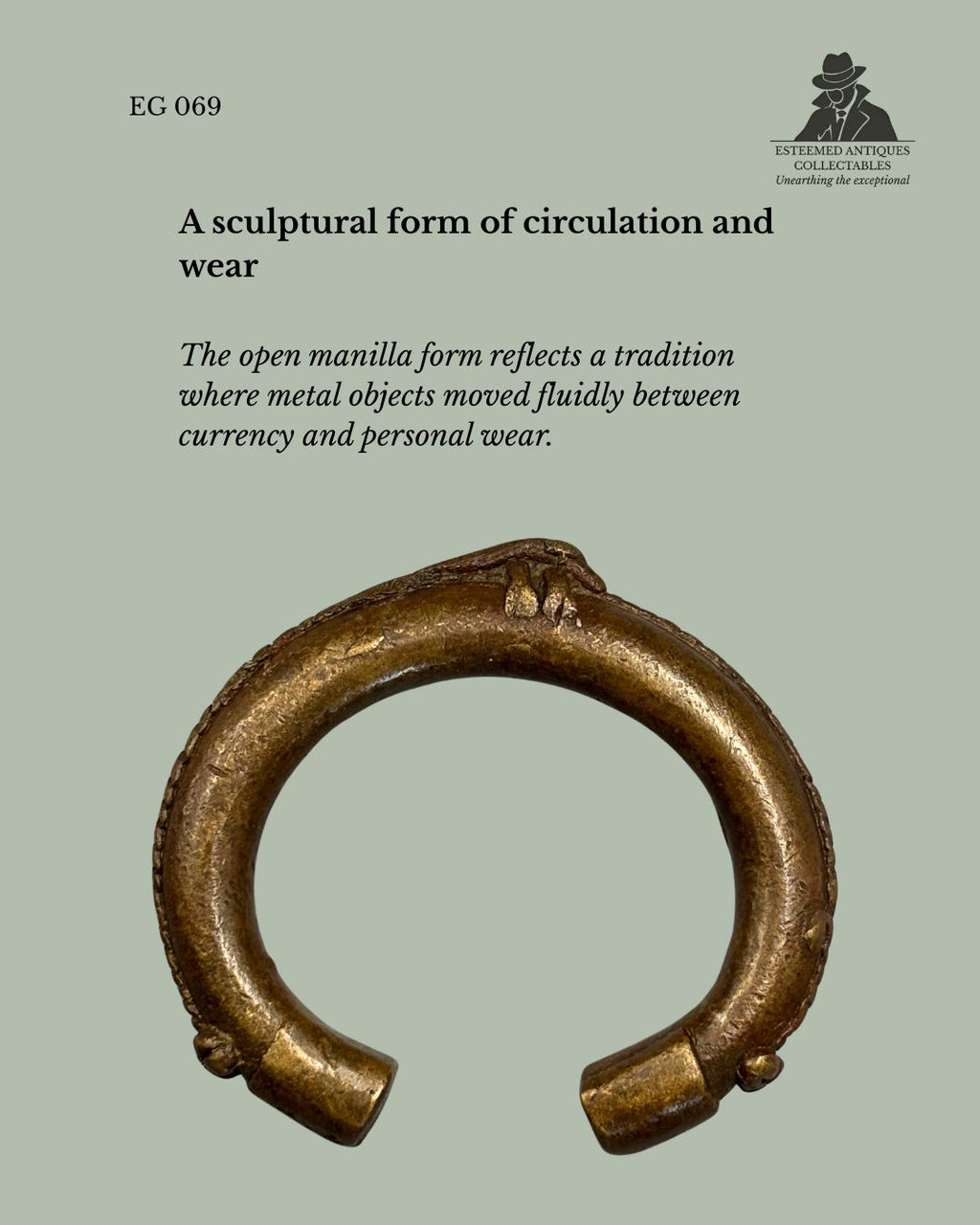 West African Cast Brass Bracelet (Manilla Form), Nigeria, 19th Century