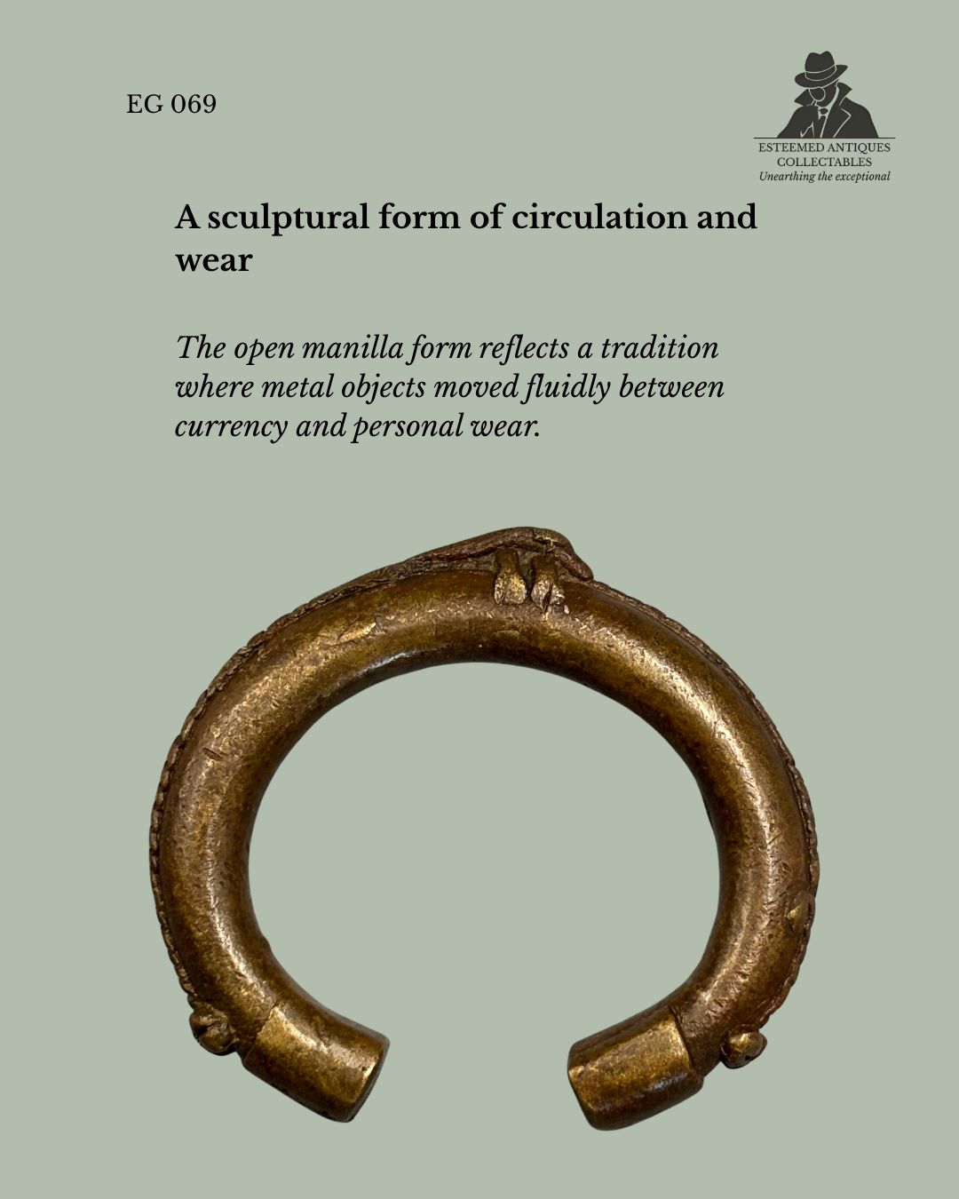 West African Cast Brass Bracelet (Manilla Form), Nigeria, 19th Century