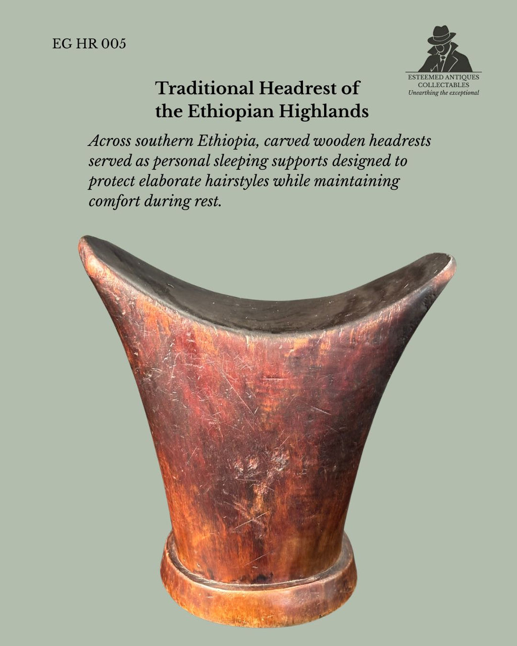 Traditional hand-carved wooden headrest from the Gurage culture of Ethiopia, collected in the Egon Guenther family collection.