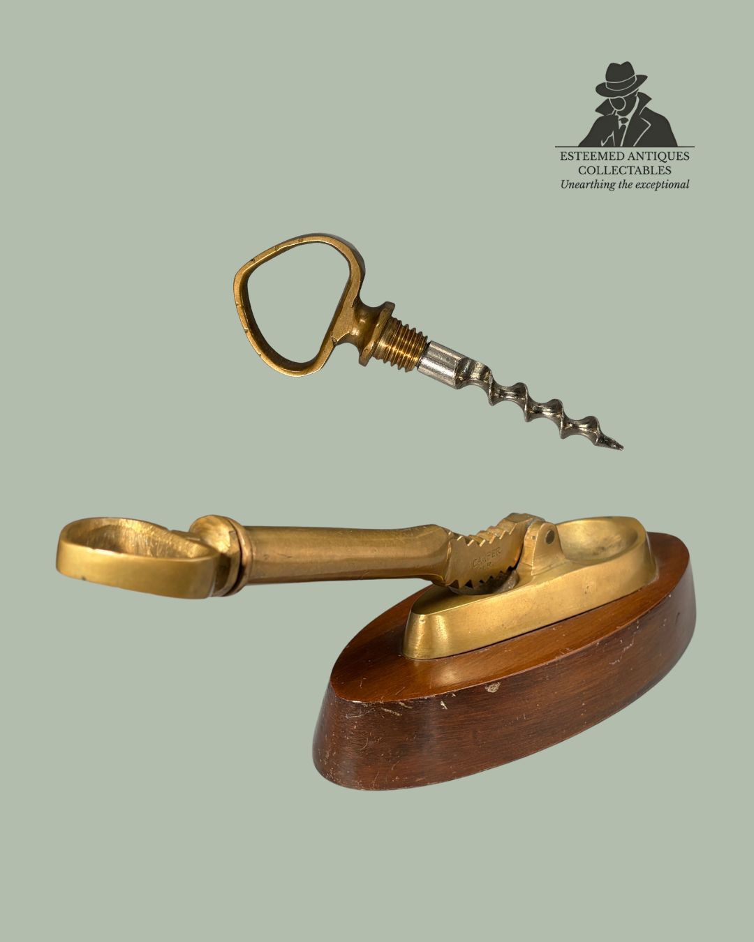 CANFER Argentina Nutcracker Corkscrew on Wooden Base, Vintage Combination Wine & Bar Tool (Industria Argentina)
