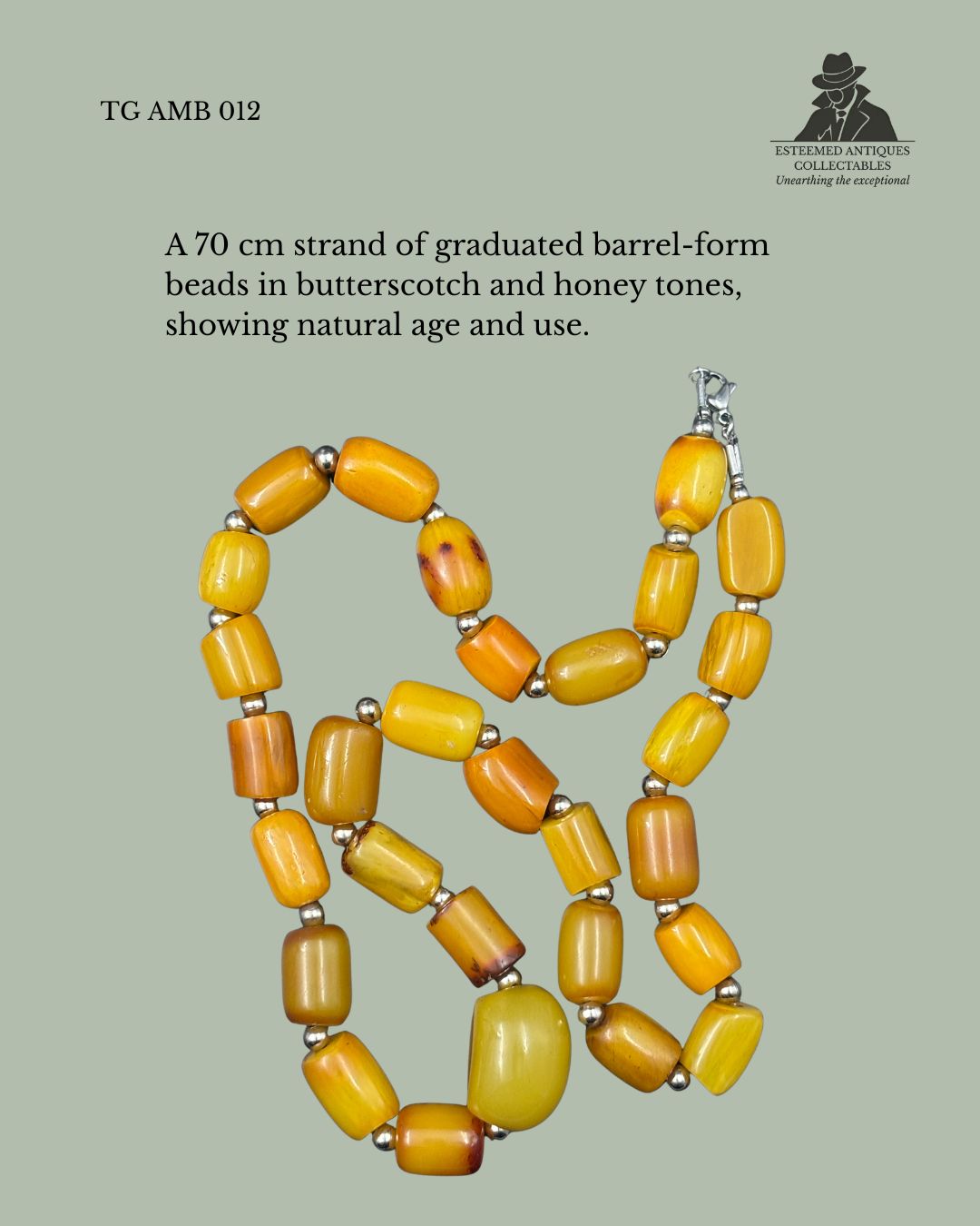 Vintage Phenolic Resin Bead Necklace, Attributed African Trade Use, Butterscotch Catalin Type, Circa 1920s–1940s