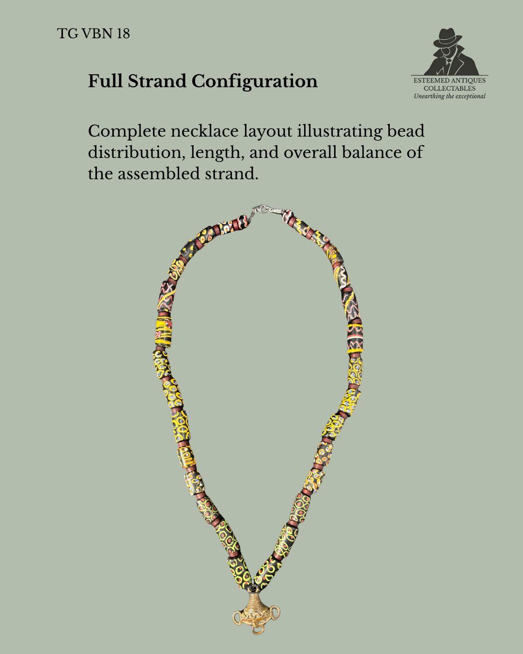 Venetian Millefiori Trade Bead Necklace with Akan Gold Weight Pendant, West Africa (Ghana), Glass and Cast Brass