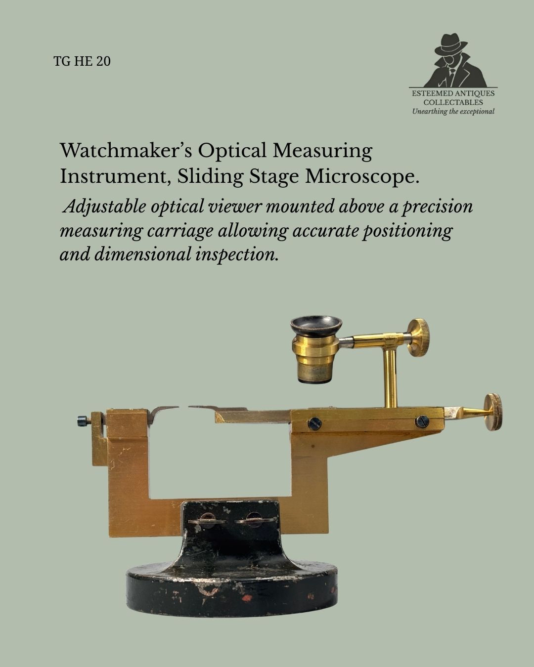 Watchmaker’s Measuring Microscope with Sliding Stage – Brass Scientific Instrument – Europe – Early 20th Century