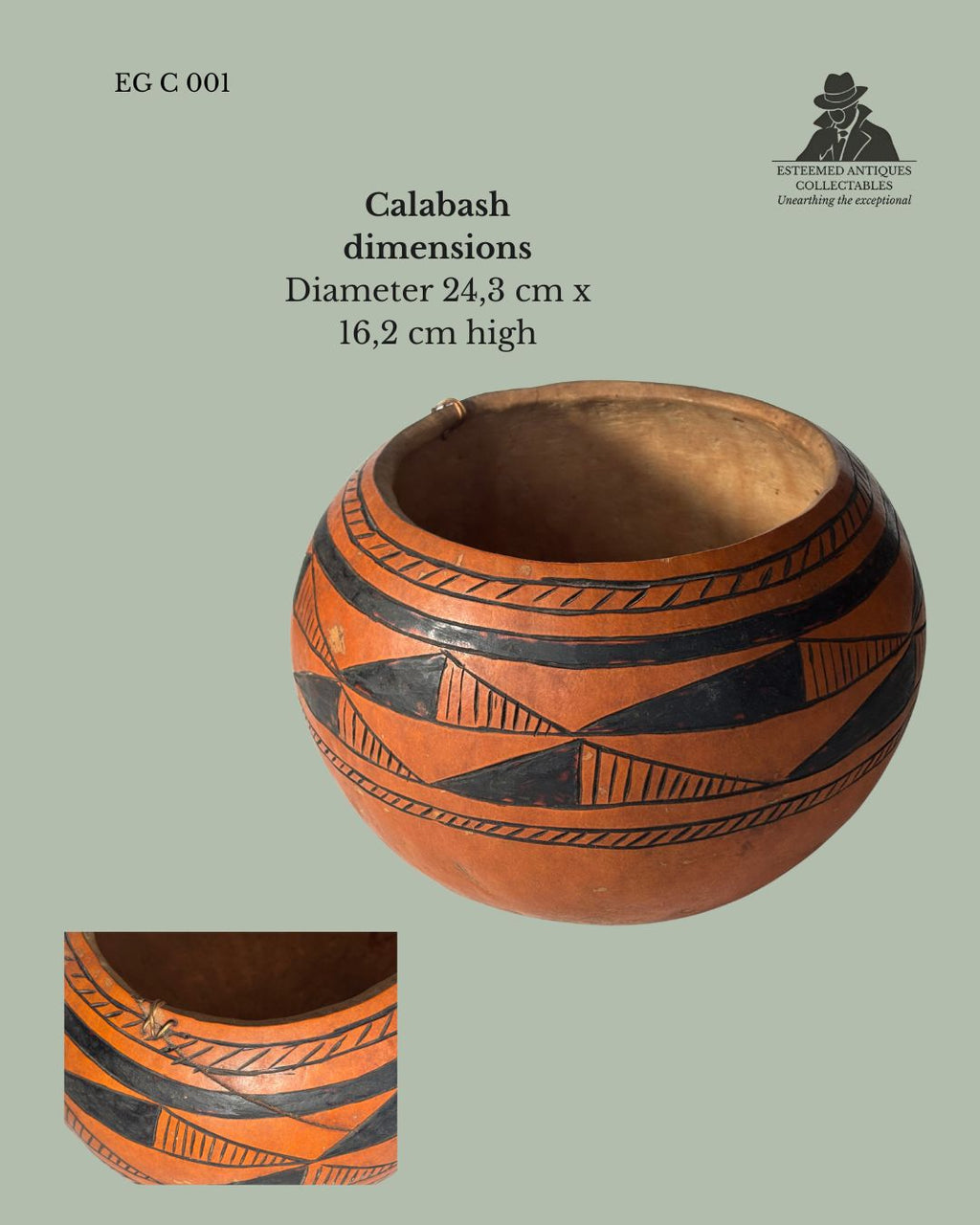 Ndebele / Tswana Geometric Calabash Bowls Pair – Southern Africa Hand-Carved Decorated Gourds
