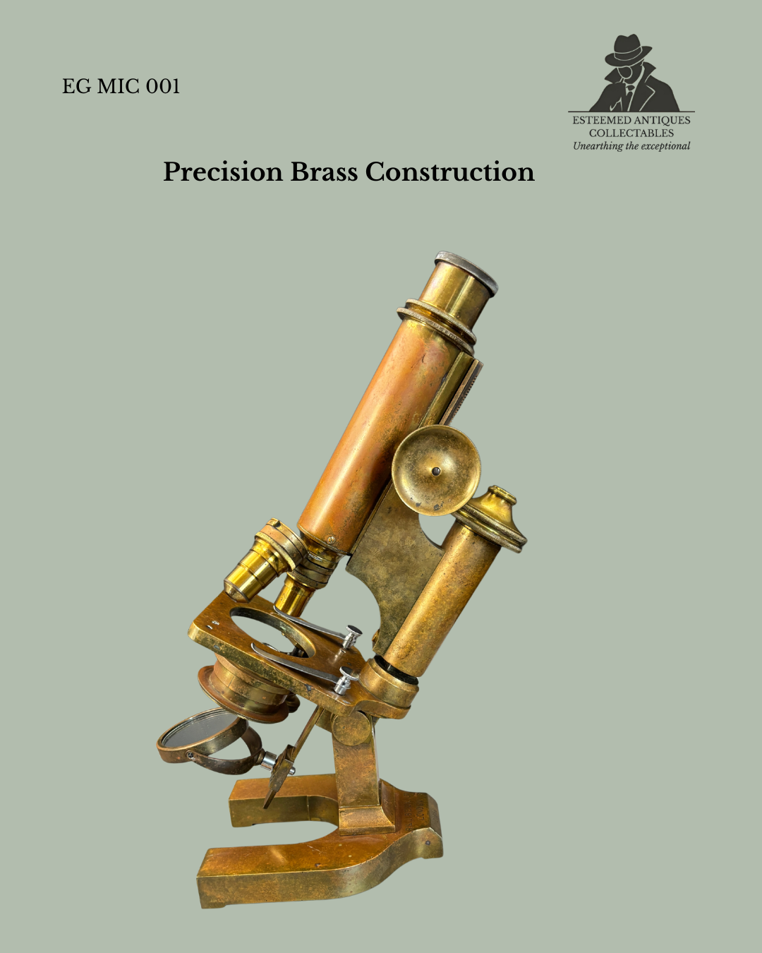 Antique brass compound microscope by R. & J. Beck Ltd., London, serial no. 21696, late 19th–early 20th century scientific instrument.