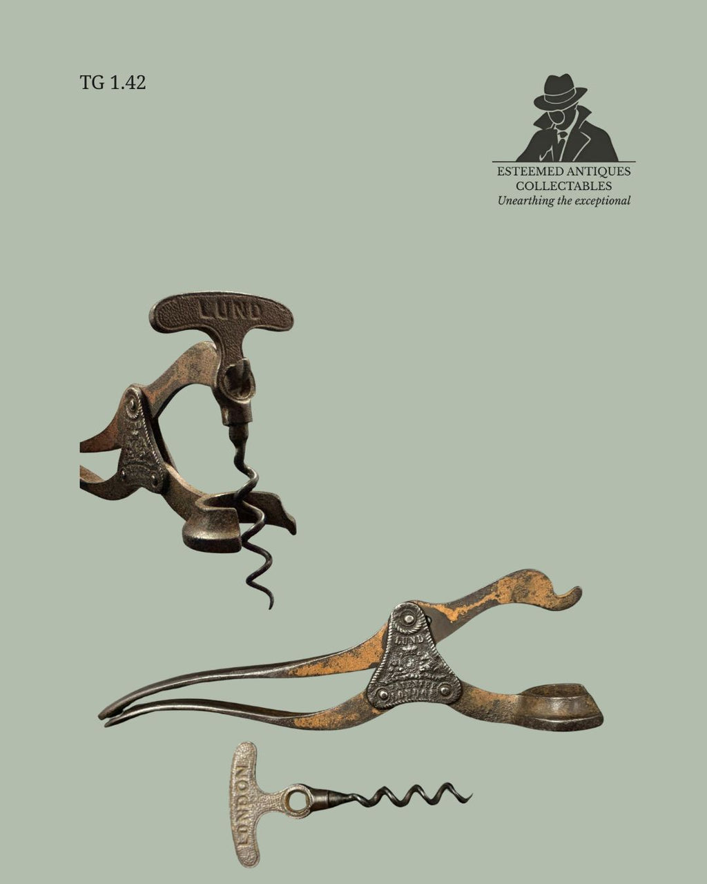 TG 1.42 Rare Victorian Lund 1855 Patent Single Lever Corkscrew, London, England