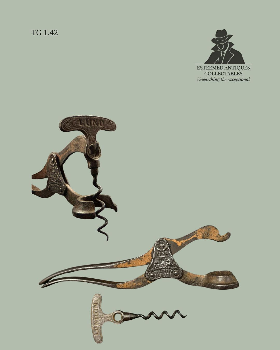 TG 1.42 Rare Victorian Lund 1855 Patent Single Lever Corkscrew, London, England