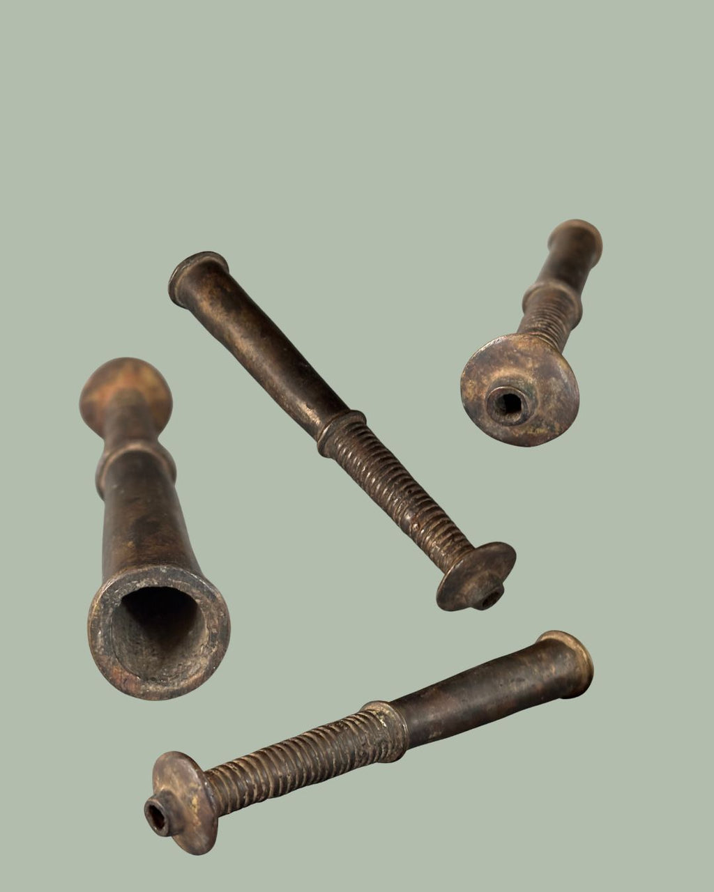 Central African Lost-Wax Cast Brass Tobacco Pipe, attributed Luba–Songye, Democratic Republic of the Congo  Provenance Egon Guenther Collection